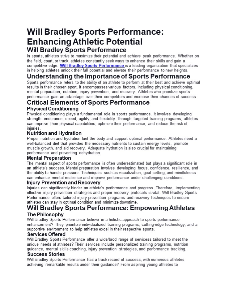 Will Bradeley Sports Performance