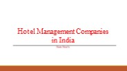Hotel Management Companies in India