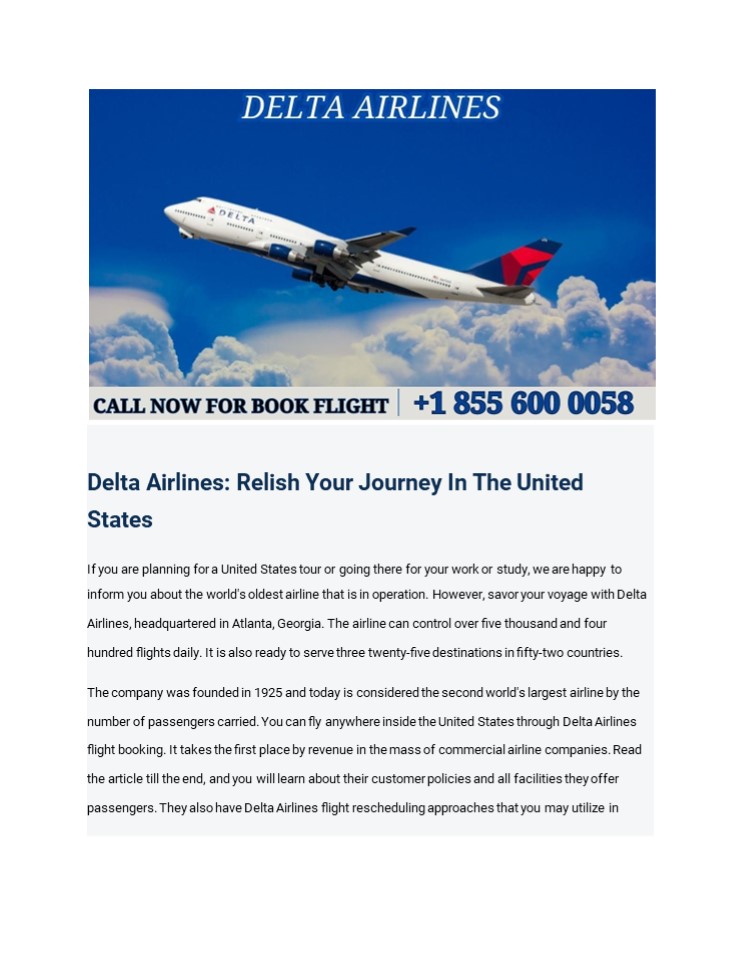 Delta Airlines: Relish Your Journey In The United States