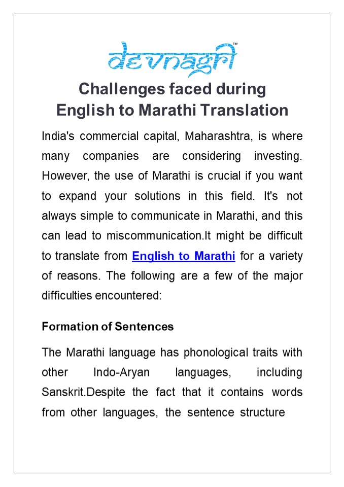 Challenges faced during English to Marathi translation