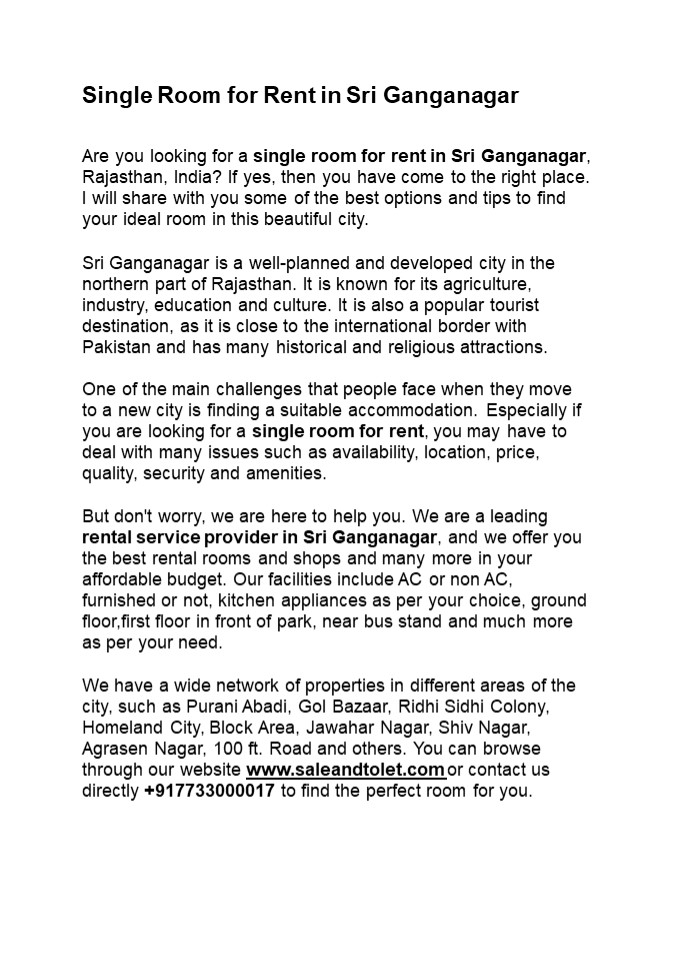 PPT Single Room for Rent in Sri Ganganagar (1) PowerPoint presentation free to download id