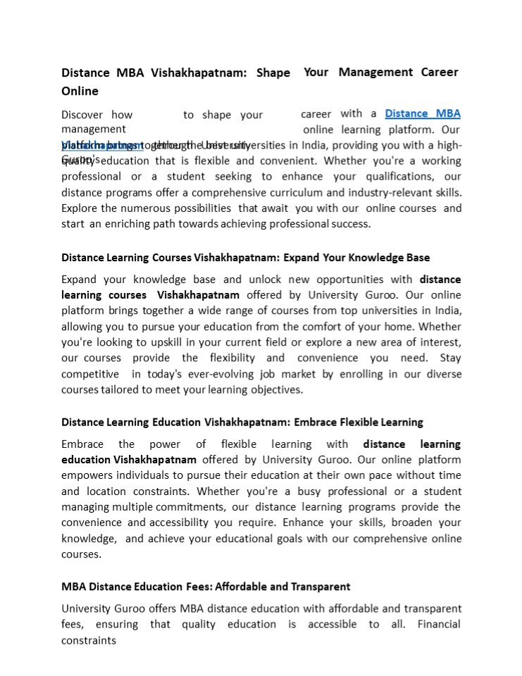 Distance MBA Vishakhapatnam: Shape Your Management Career Online