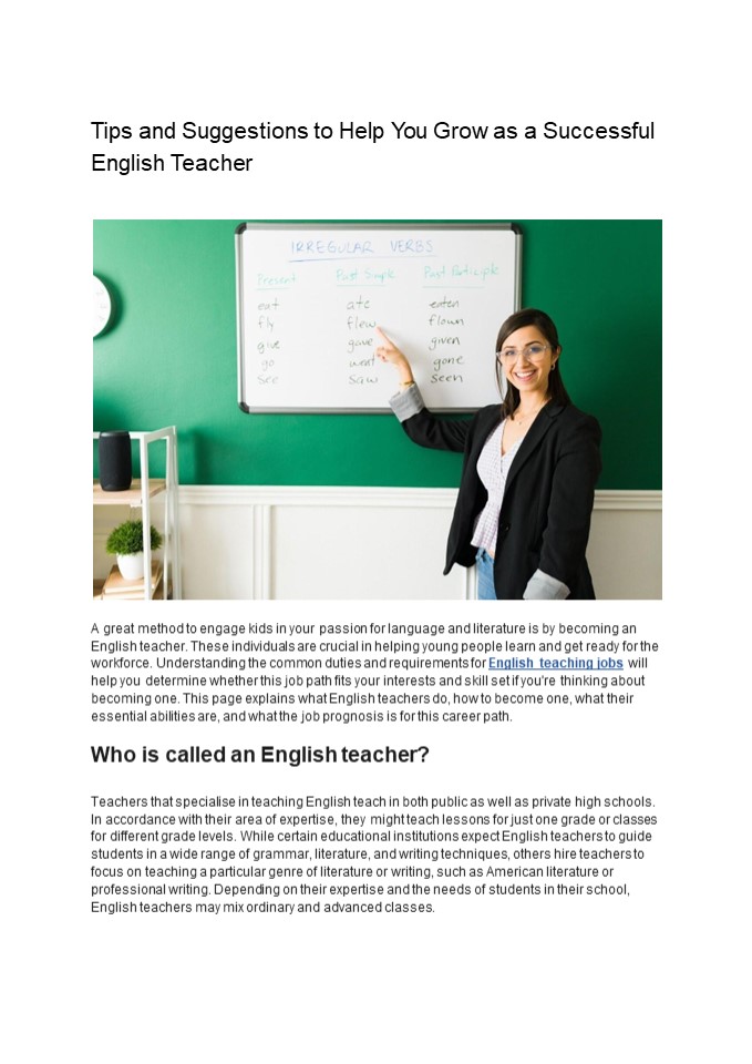 English Teacher Jobs- Tips To Grow As A Successful English Teacher