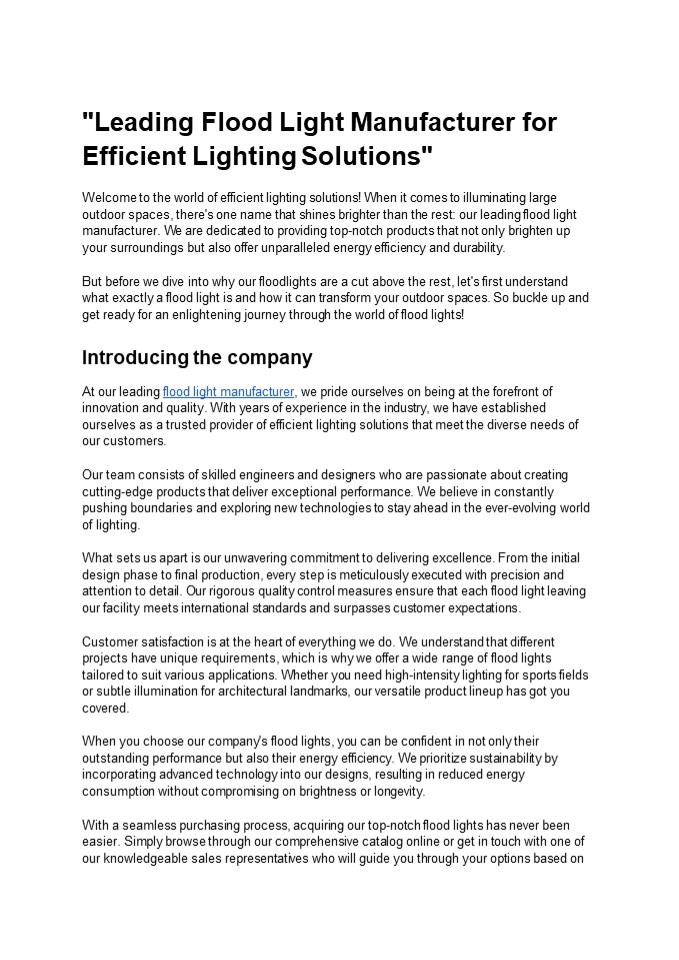 “Leading Flood Light Manufacturer for Efficient Lighting Solutions”