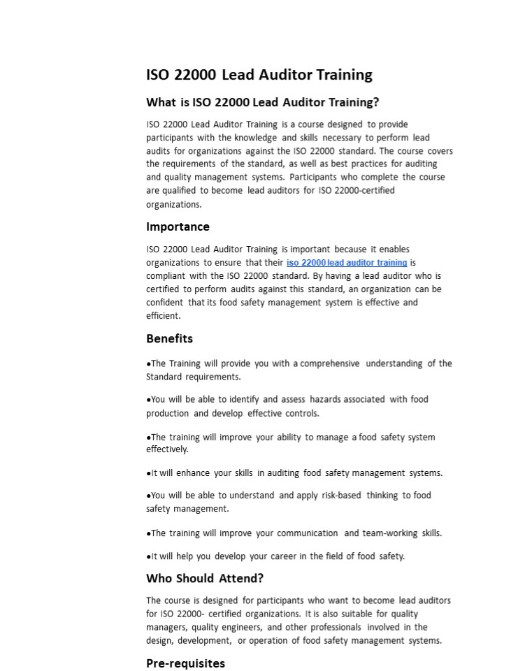 ISO 22000 Lead Auditor Training