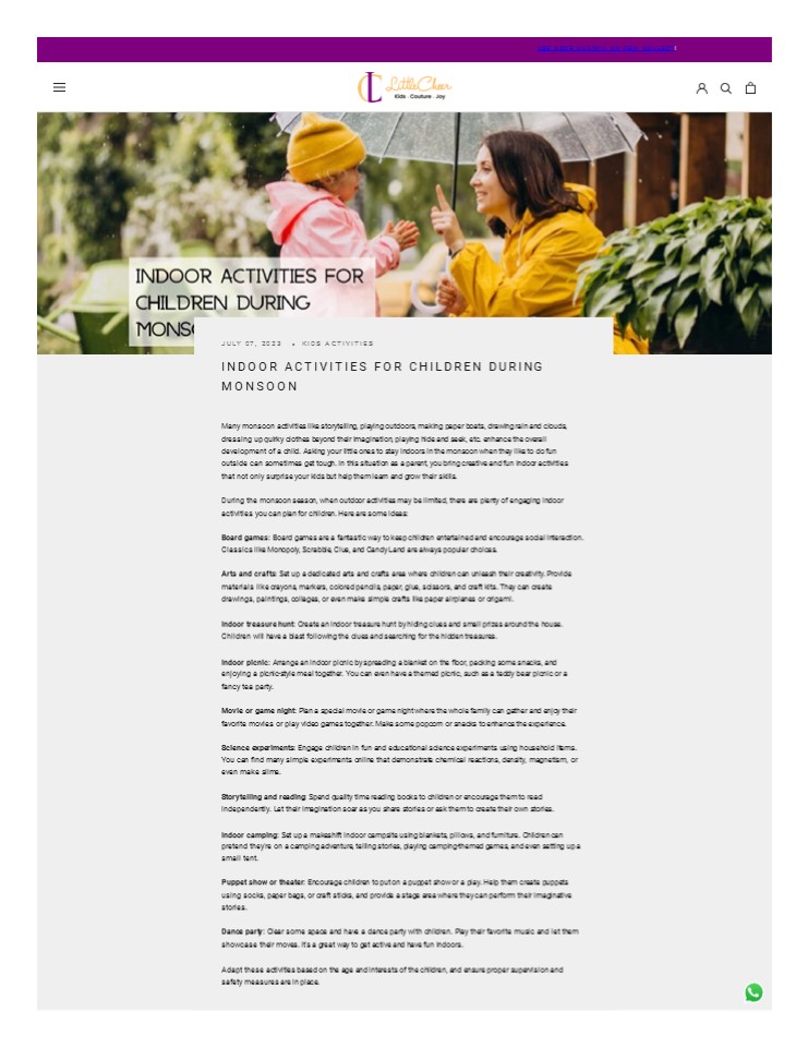 INDOOR ACTIVITIES FOR CHILDREN DURING MONSOON