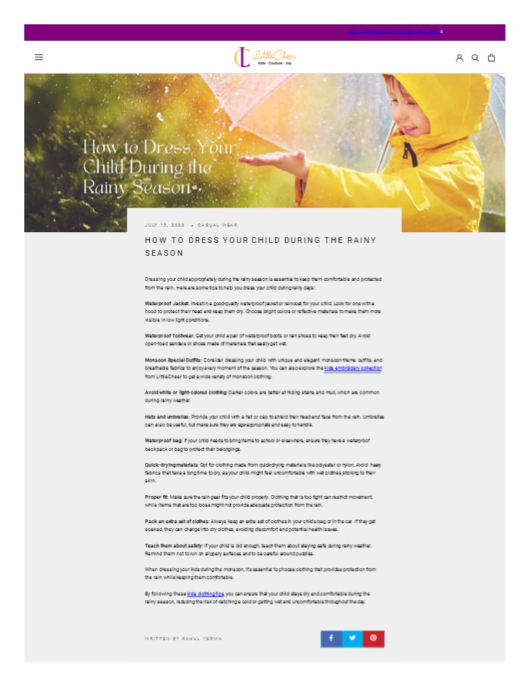 HOW TO DRESS YOUR CHILD DURING THE RAINY SEASON