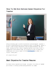 Teaching Jobs- How To Set And Achieve Career Objective