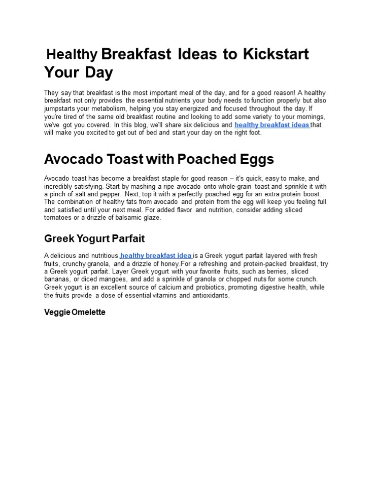 Healthy Breakfast Ideas to Kickstart Your Day