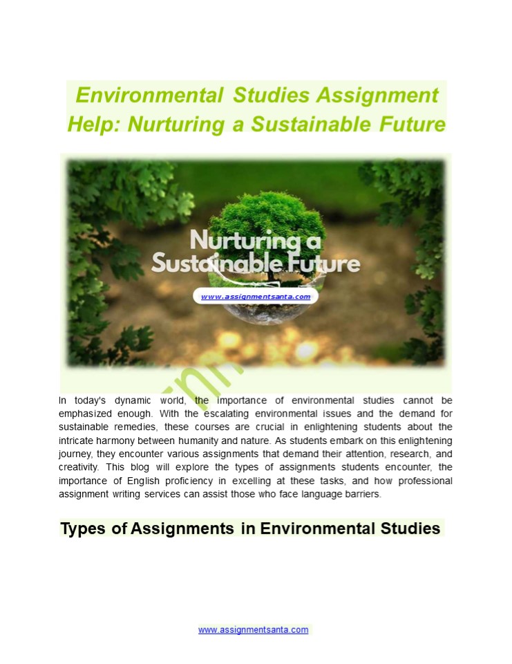 Environmental Studies Assignment Help: Nurturing a Sustainable Future