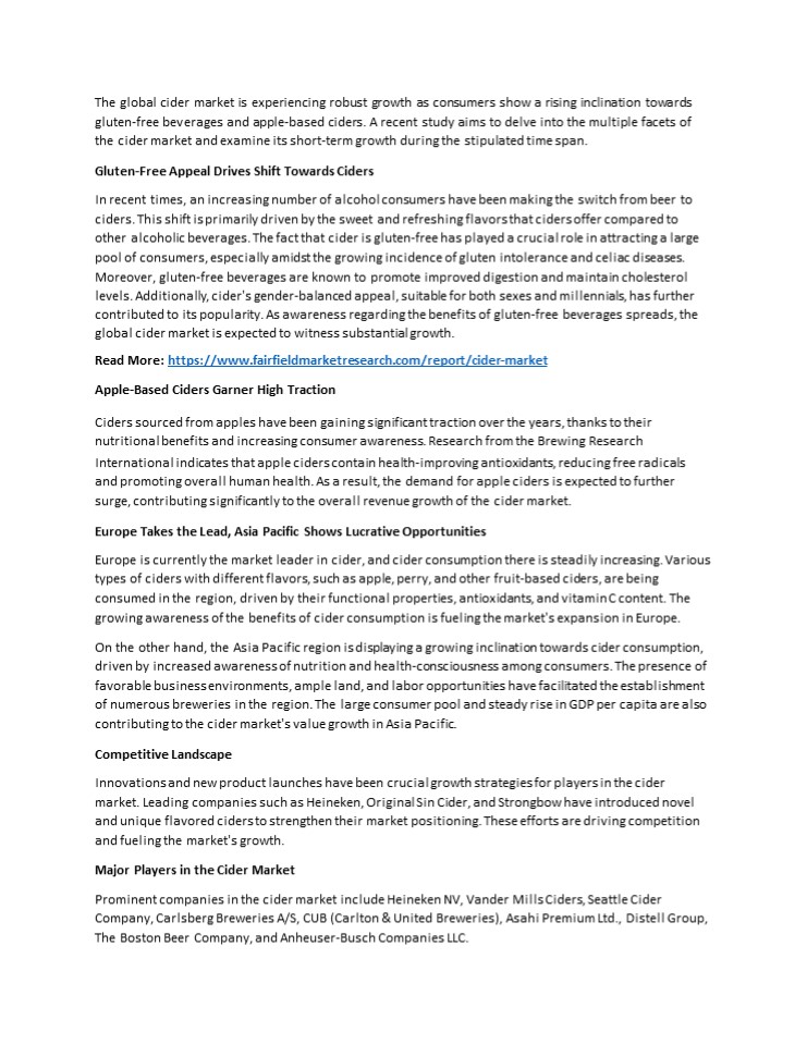 Global Cider Market: Industry Analysis and Opportunities (2023-2030)