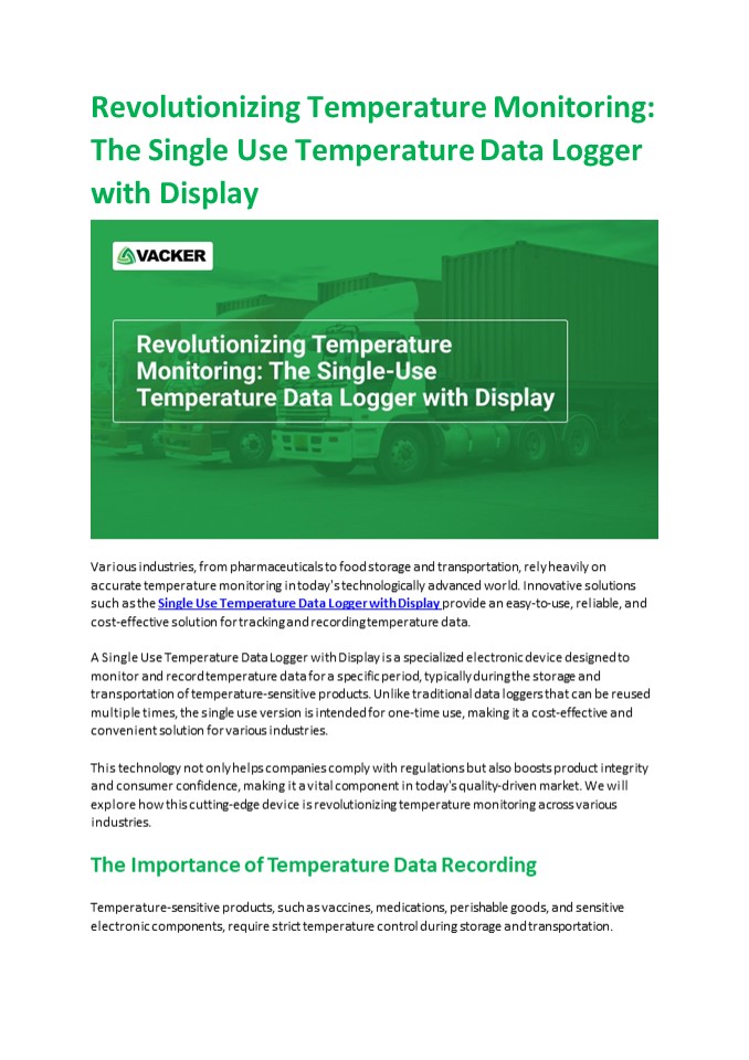 Revolutionizing Temperature Monitoring: The Single Use Temperature Data Logger with Display