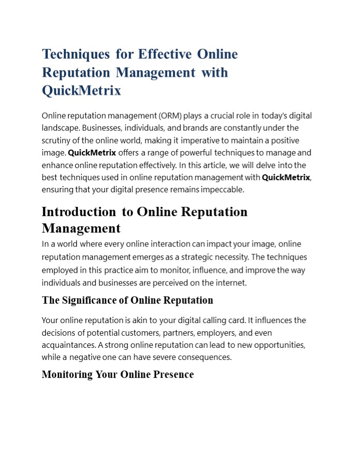 Techniques for Effective Online Reputation Management with QuickMetrix