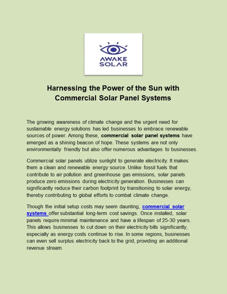 Harnessing the Power of the Sun with Commercial Solar Panel Systems (1 ...