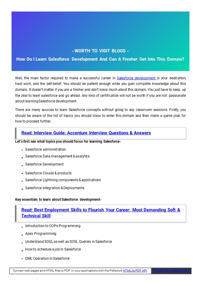 How Do I Learn Salesforce Development And Can A Fresher Get Into This Domain?