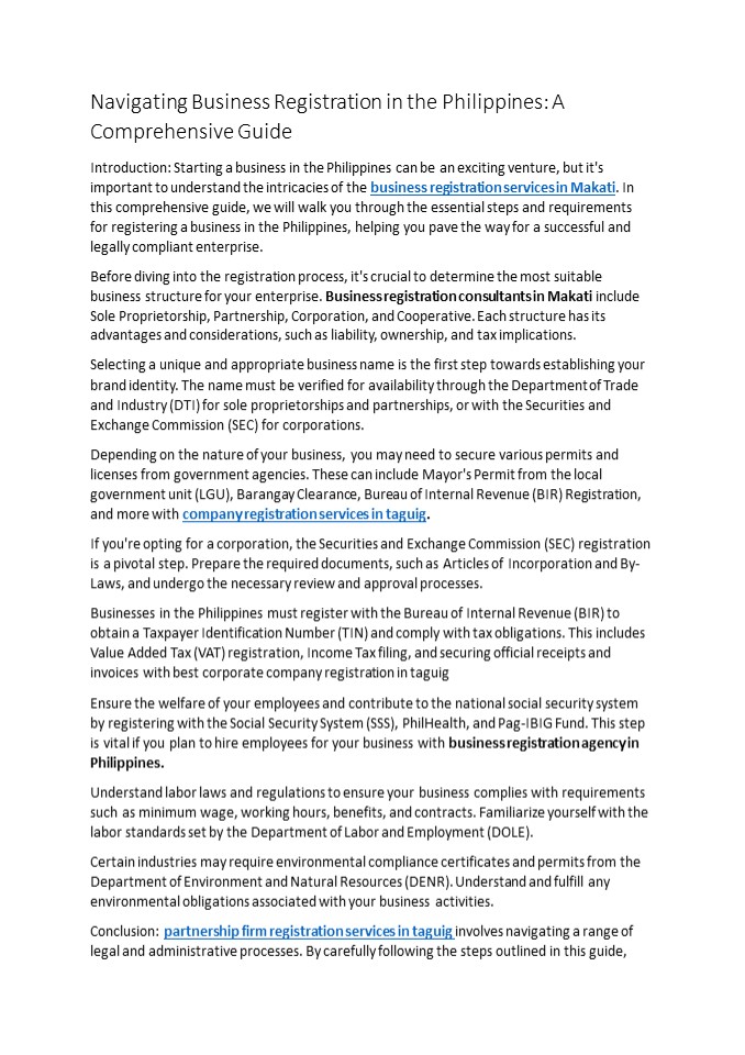 Corporate Business Registration Services in Makati, Philippines