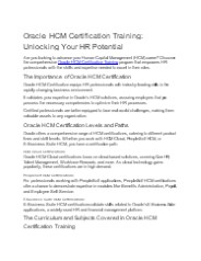 Oracle HCM Certification Training: Unlocking Your HR Potential