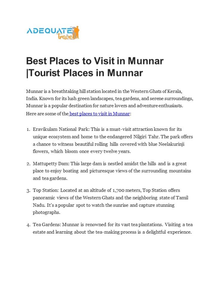 Best Places to Visit in Munnar