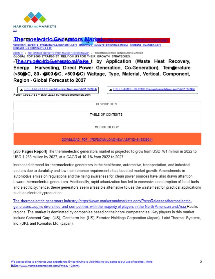 Thermoelectric Generators Market Size, Growth Drivers, Opportunities 2027