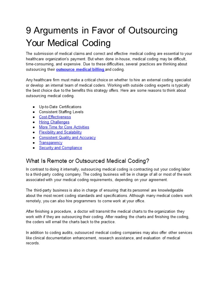 9 Arguments in Favour of Outsourcing Your Medical Coding