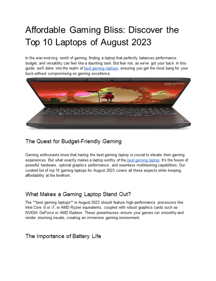 Best Gaming And work Laptop august 2023