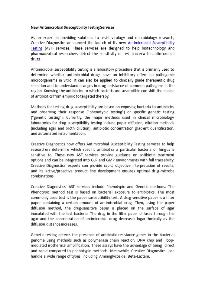 New Antimicrobial Susceptibility Testing Services