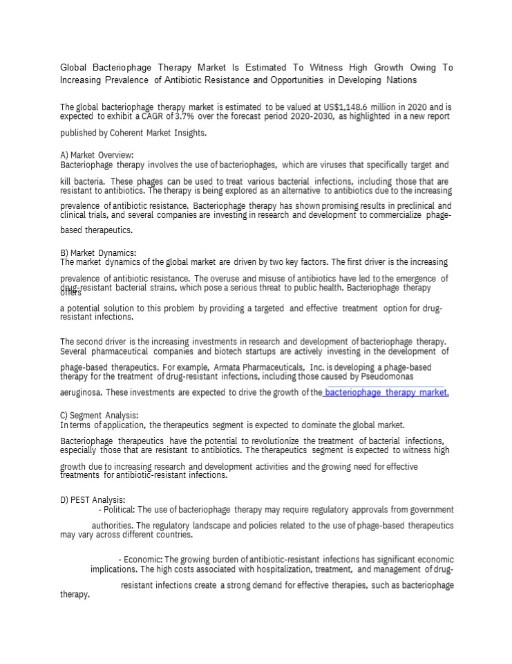 Bacteriophages Therapy Market