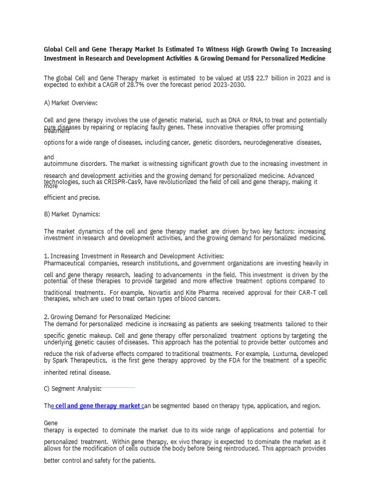 Cell and Gene Therapy Market