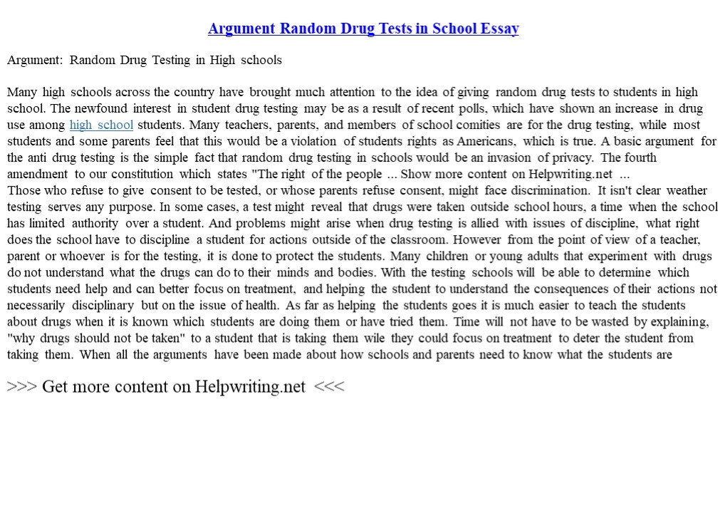 Argument Random Drug Tests in School Essay