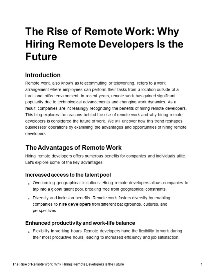Introduction Remote Worker The Rise of Remote Work: Why Hiring Remote Developers Is the Future ...