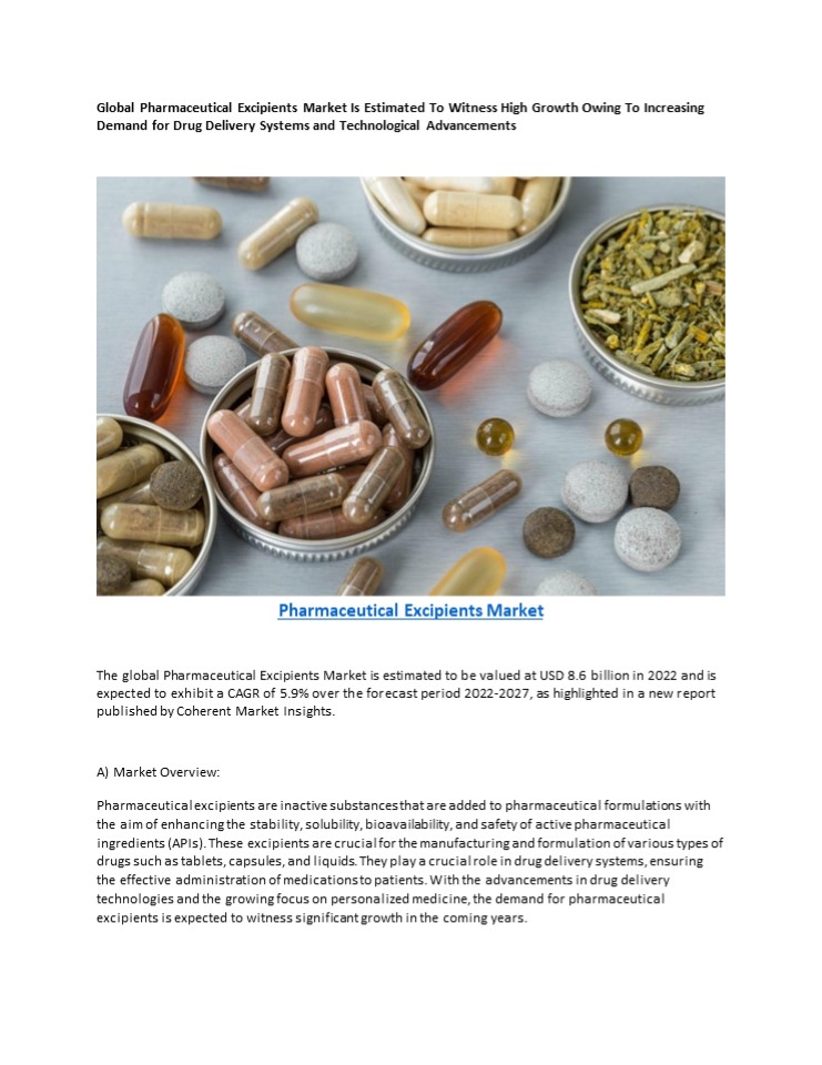 Pharmaceutical Excipients Market