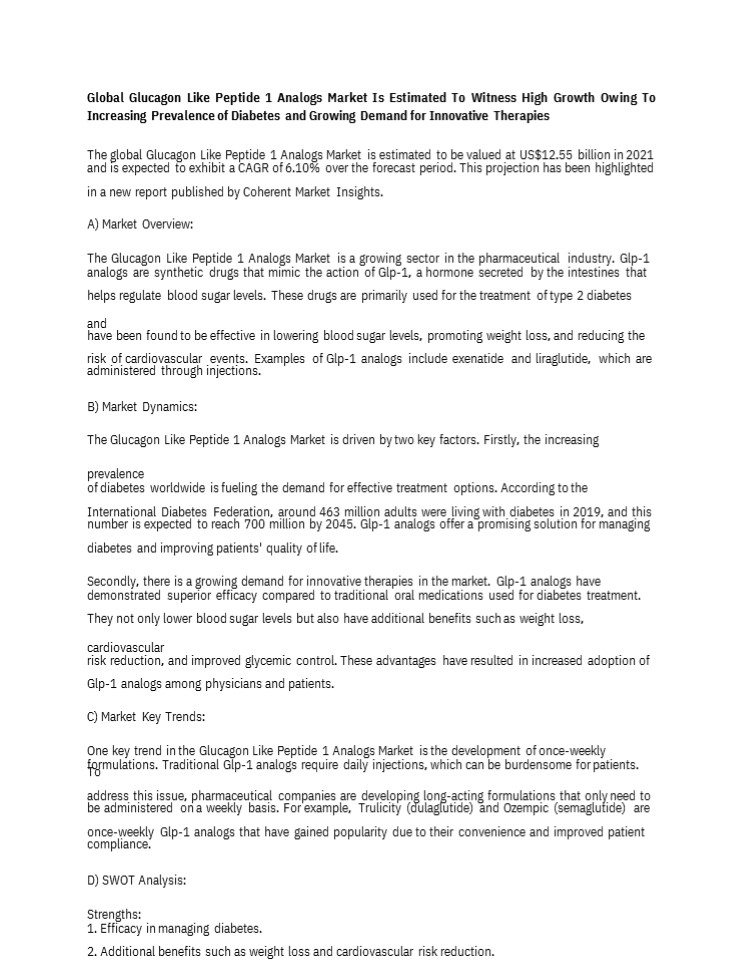 Glucagon Like Peptide 1 Analogs Market