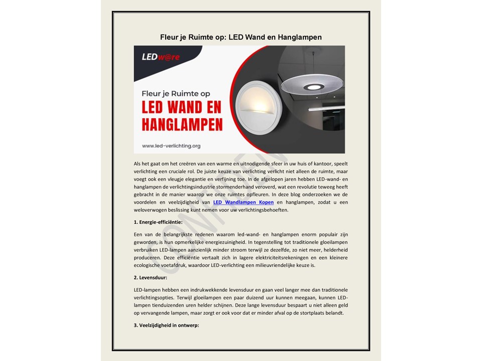 Fleur je Ruimte op: LED Wand en Hanglampen