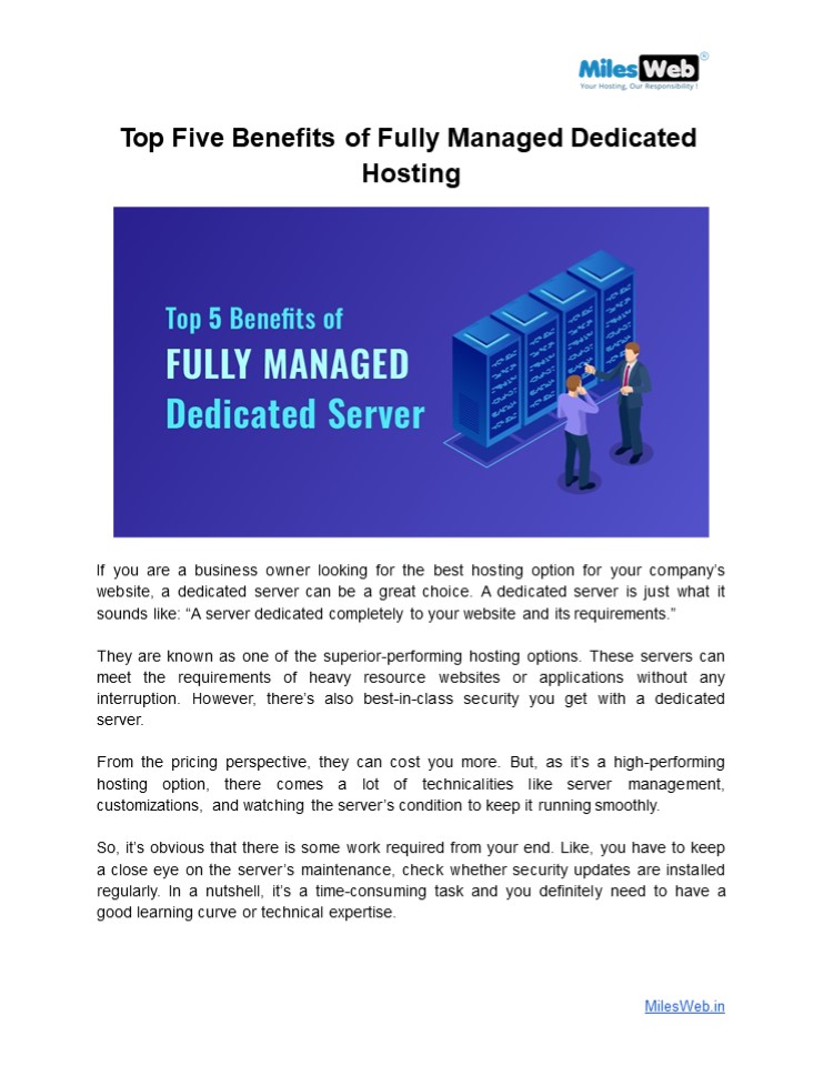 Top Five Benefits of Fully Managed Dedicated Hosting