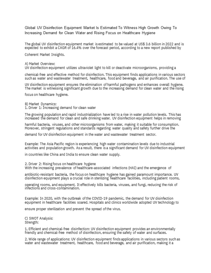 UV Disinfection Equipment Market