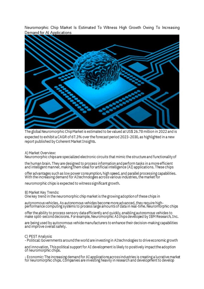 Neuromorphic Chip Market Is Estimated To Witness High Growth Owing To ...