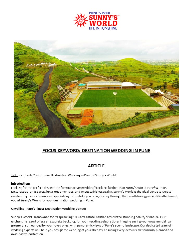 Celebrate Your Dream Destination Wedding in Pune at Sunny's World