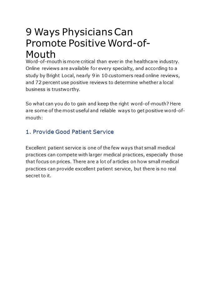 9 Ways Physicians Can Promote Positive Word-of-Mouth