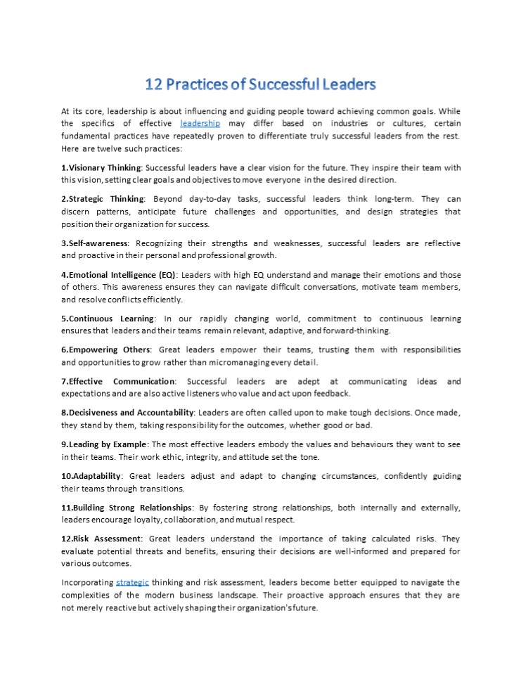 12 Practices of Successful Leaders