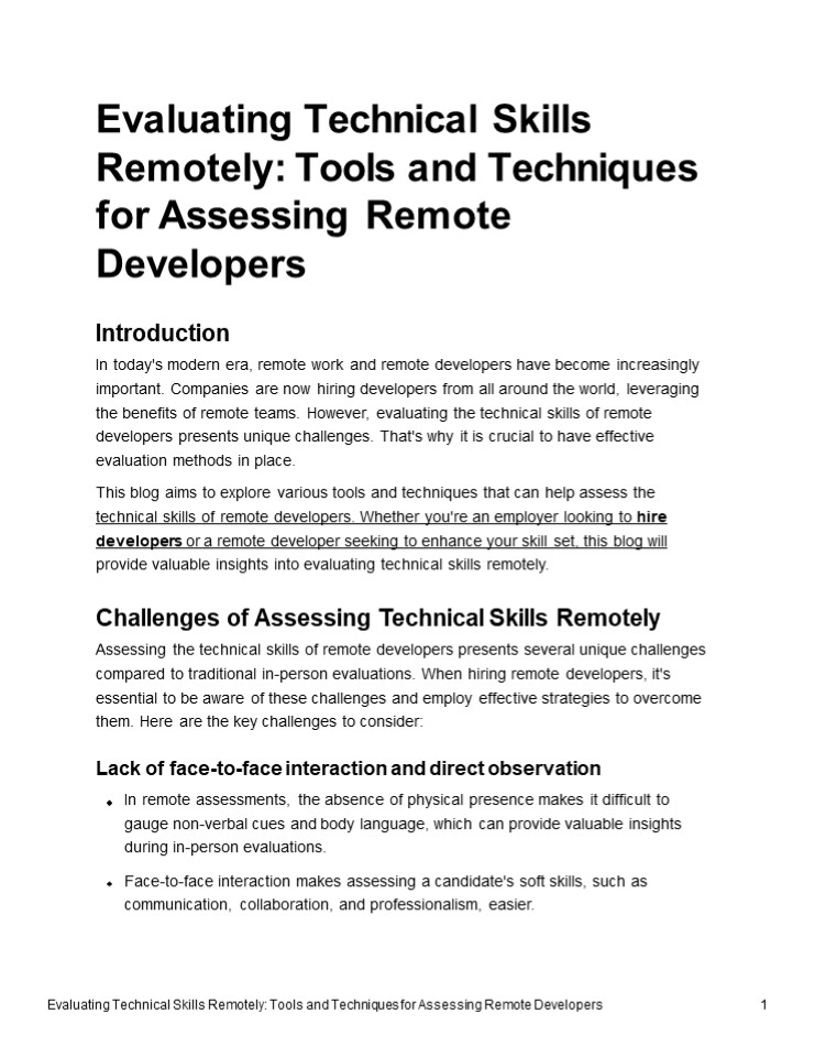 Evaluating Technical Skills Remotely: Tools and Techniques for Assessing Remote Developers