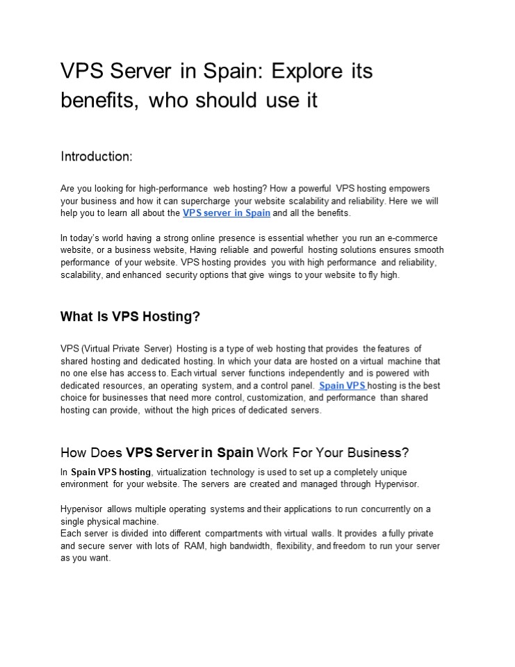 VPS Server in Spain: Explore its benefits, who should use it