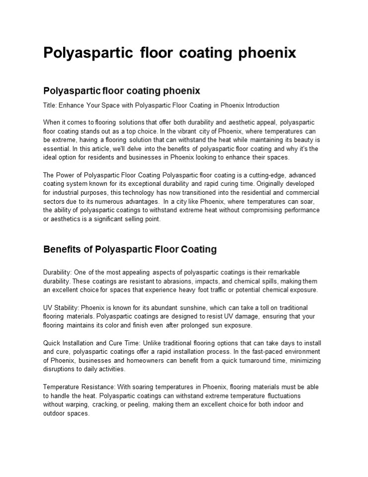 Polyaspartic floor coating phoenix
