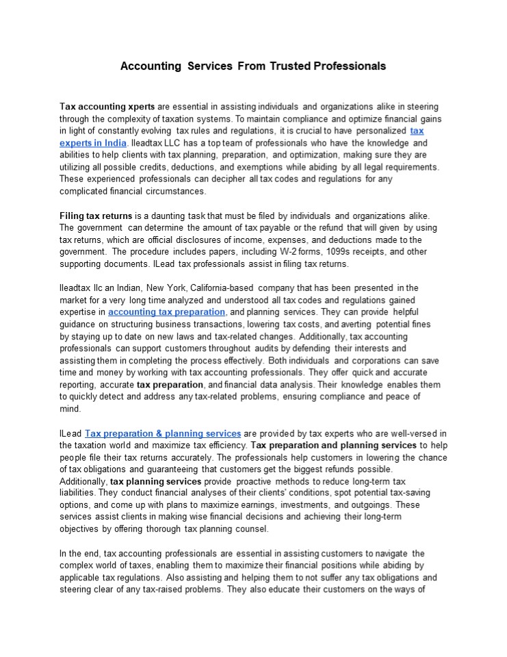 Accounting Services From Trusted Professionals