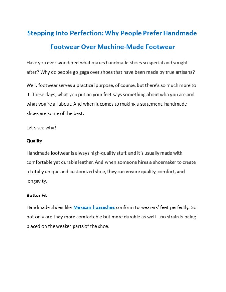 Why People Prefer Handmade Footwear Over Machine-Made Footwear