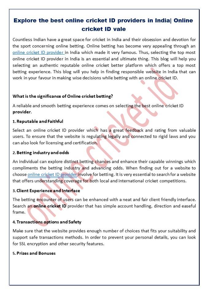 Online Cricket ID Vale