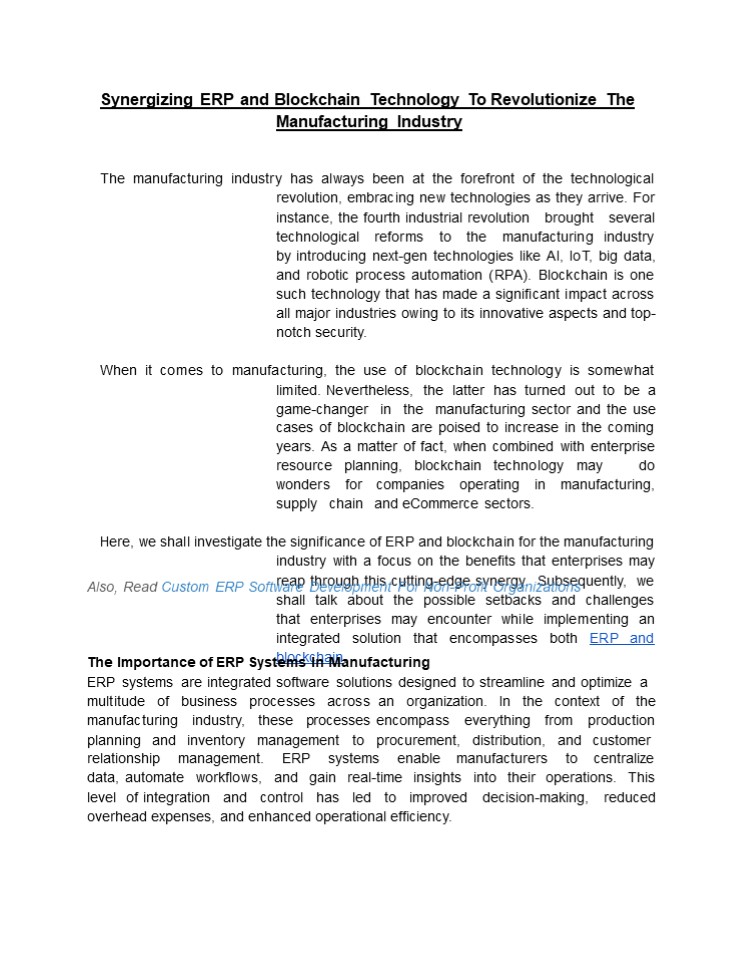 Synergizing ERP and Blockchain To Revolutionize The Manufacturing Industry