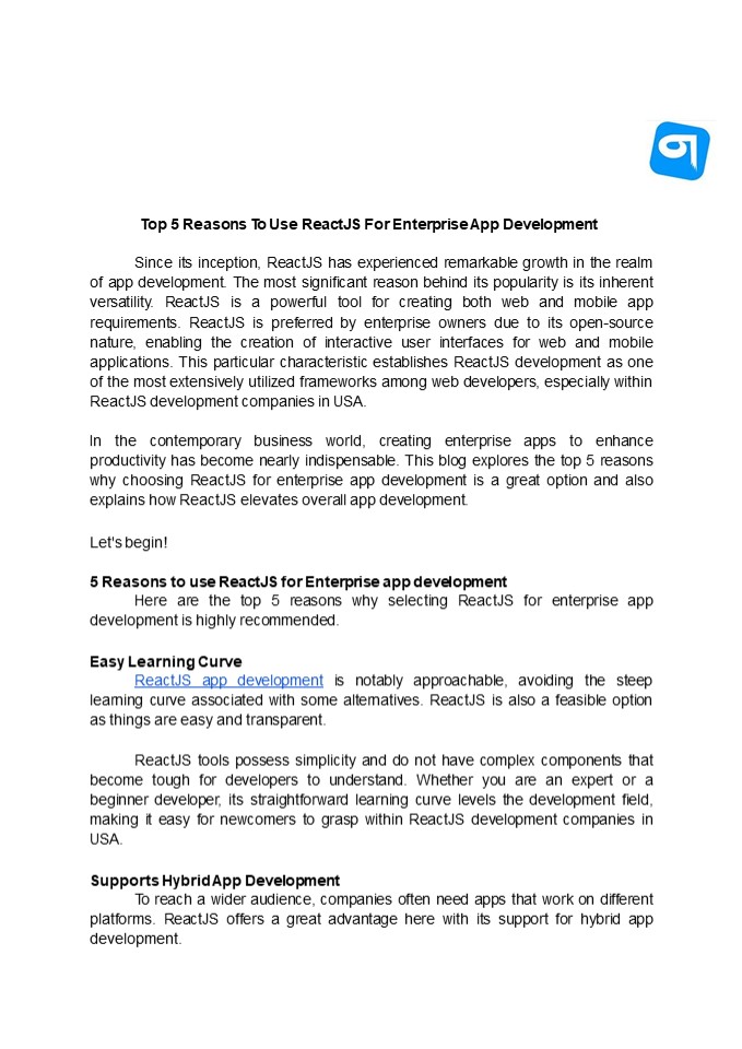Top 5 Reasons To Use ReactJS For Enterprise App Development