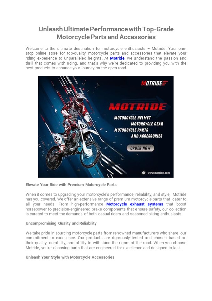 Top-Grade Motorcycle Parts and Accessories Store in USA