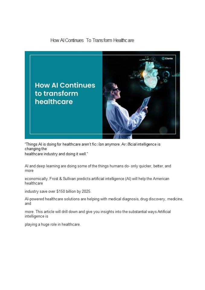 How AI Continues To Transform Healthcare