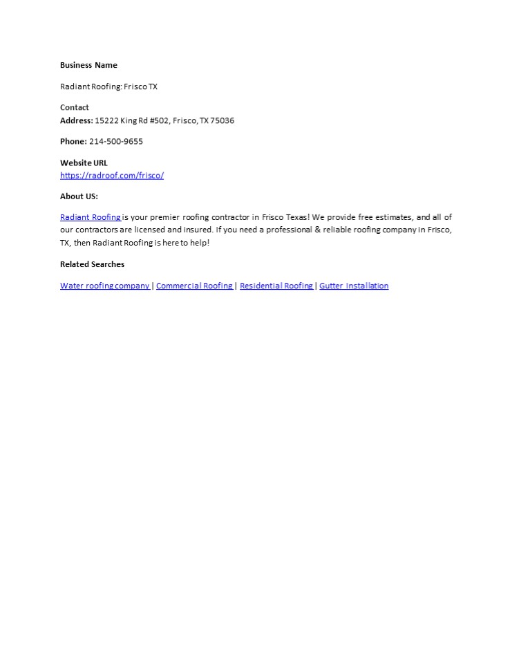 Radiant Roofing: Frisco TX